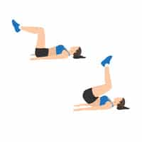 Crunch inversé : l'exercice idéal pour des abdos en béton Femme effectuant un crunch inversé pour muscler les abdominaux, allongée au sol avec les jambes relevées.