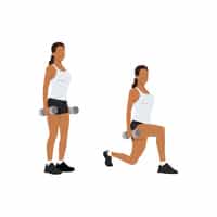 Exercice de fentes avec haltères : Musculation des jambes Femme effectuant des fentes avec haltères pour muscler les jambes et les fessiers. Illustration de fitness.
